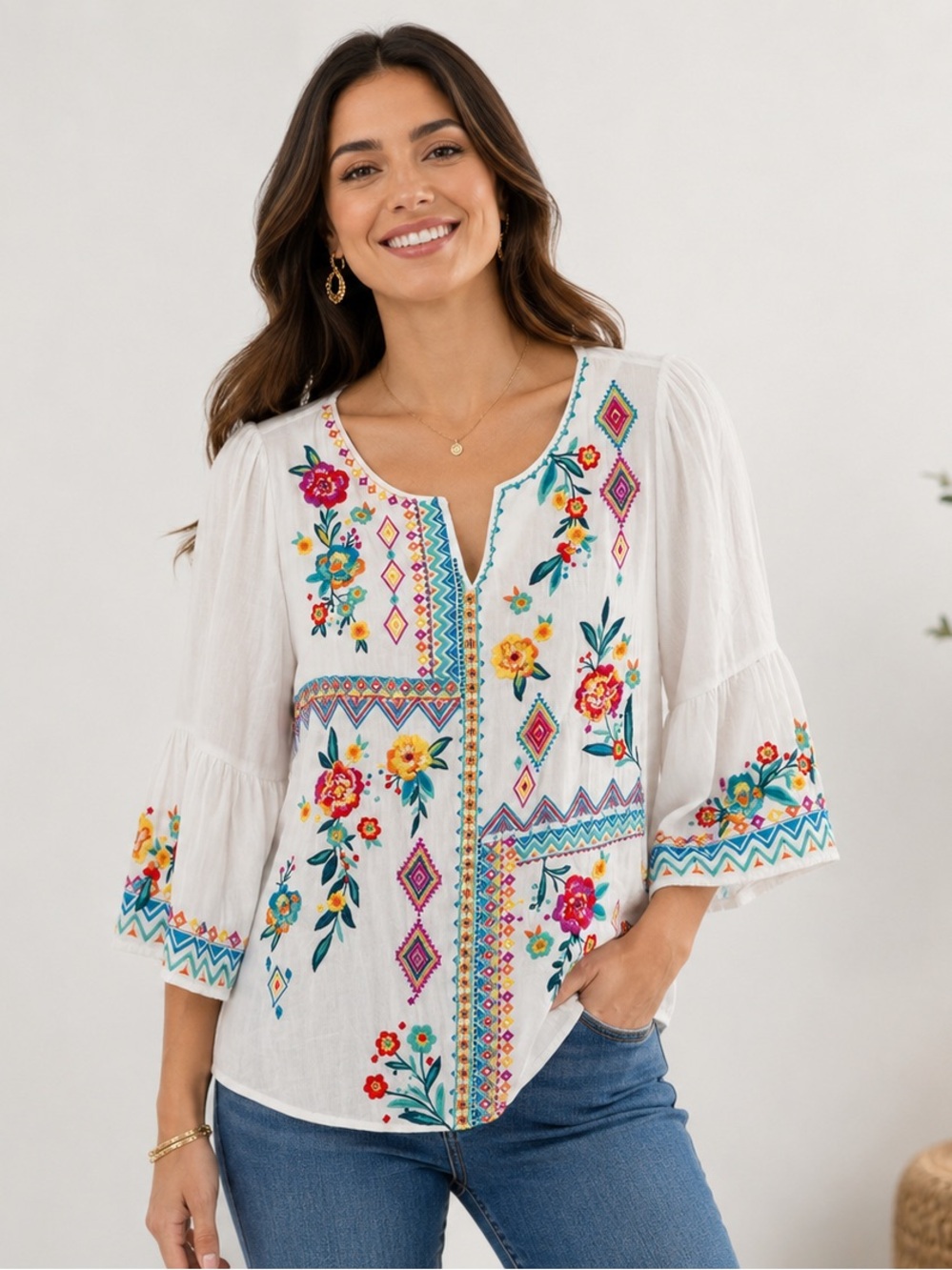 Savanna Jane embroidered BoHo blouse size medium
